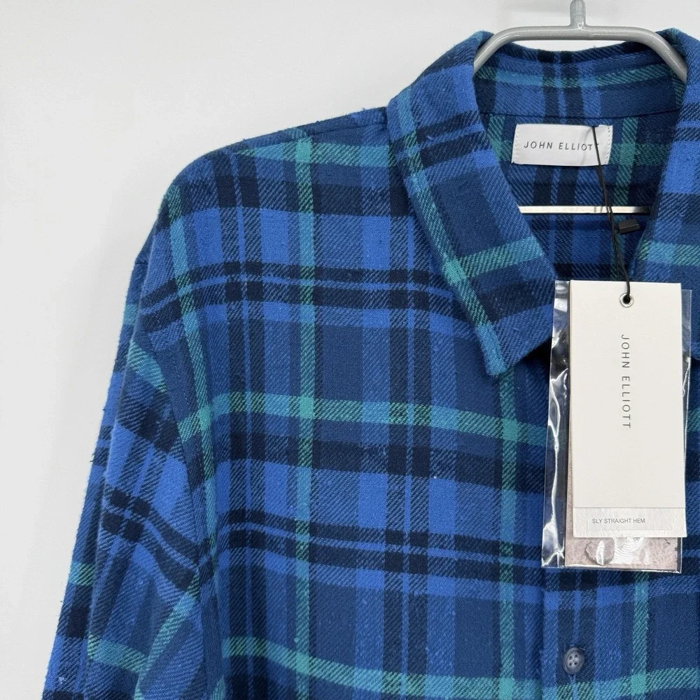 John Elliott Sly Straight Hem Long Sleeve Button Down Coronado Check size 4 XL